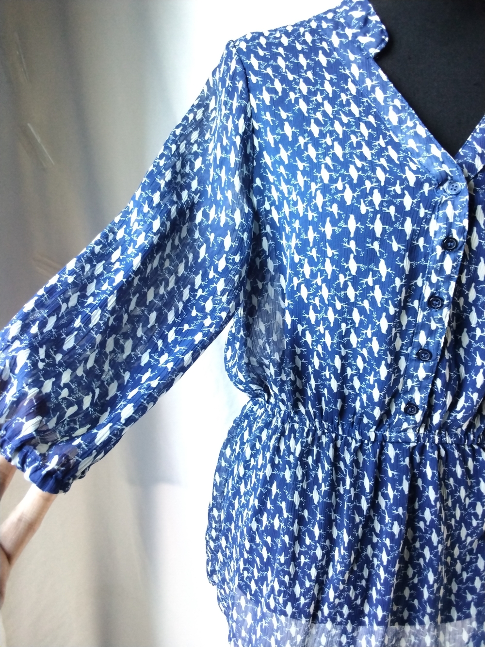 Mossimo Supply Co. Blue Printed Button-Front Tie-Waist Tunic - Picture 2 of 12